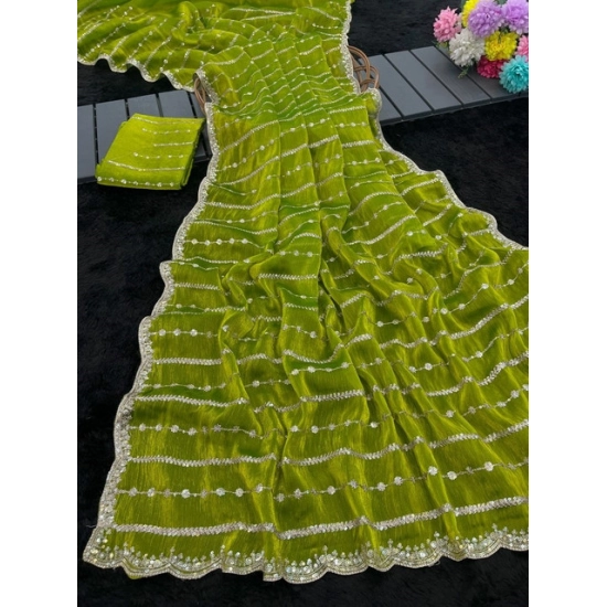 Generic Women's Slik Embellished Saree With Unstitched Blouse 5.5Mtr (Olive Green) Generic Women's Slik Embellished Saree With Unstitched Blouse 5.5Mtr (Olive Green)