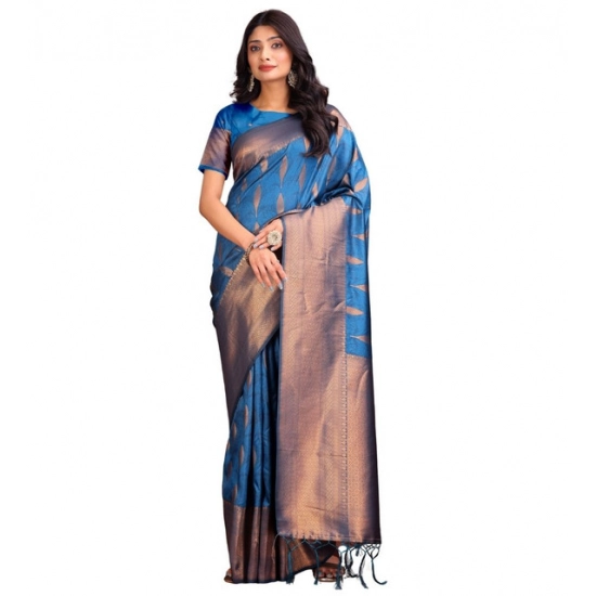 Generic Women's Banarasi Silk Printed Saree With Unstitched Blouse 5.5Mtr (Royal Blue) Generic Women's Banarasi Silk Printed Saree With Unstitched Blouse 5.5Mtr (Royal Blue)