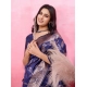 Generic Women's Banarasi Silk Printed Saree With Unstitched Blouse 5.5Mtr (Blue)