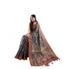 Generic Women's Linen Printed Saree With Unstitched Blouse 5.5Mtr (Green)