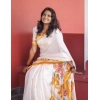Generic Women's Linen Printed Saree With Unstitched Blouse 5.5Mtr (White)