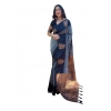 Generic Women's Soft Lichi Silk Printed Saree With Unstitched Blouse 5.5Mtr (Grey)