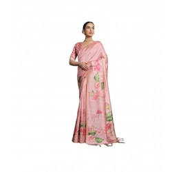 Generic Women's Cotton Printed Saree With Unstitched Blouse 5.5 Mtr (Peach)