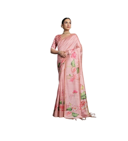 Generic Women's Cotton Printed Saree With Unstitched Blouse 5.5 Mtr (Peach)