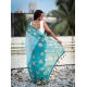 Generic Women's Linen Printed Saree With Unstitched Blouse 5.5Mtr (Aqua)