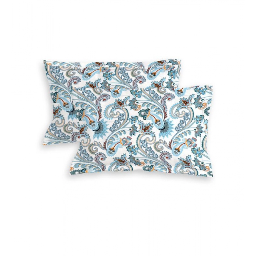 Generic Cotton Blend Floral Printed Double Bedsheet with 2 Pillow Covers (White)