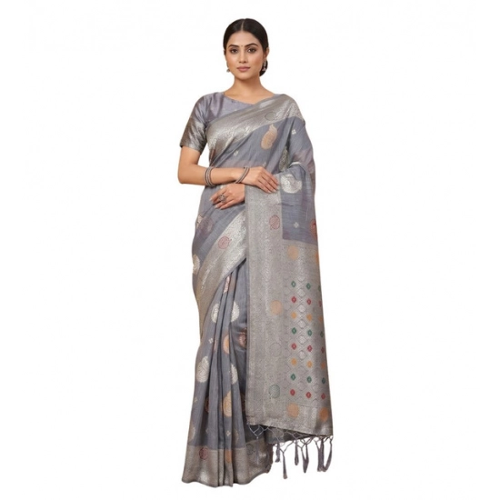 Generic Women's Linen Cotton Printed Saree With Unstitched Blouse 5.5Mtr (Grey) Generic Women's Linen Cotton Printed Saree With Unstitched Blouse 5.5Mtr (Grey)