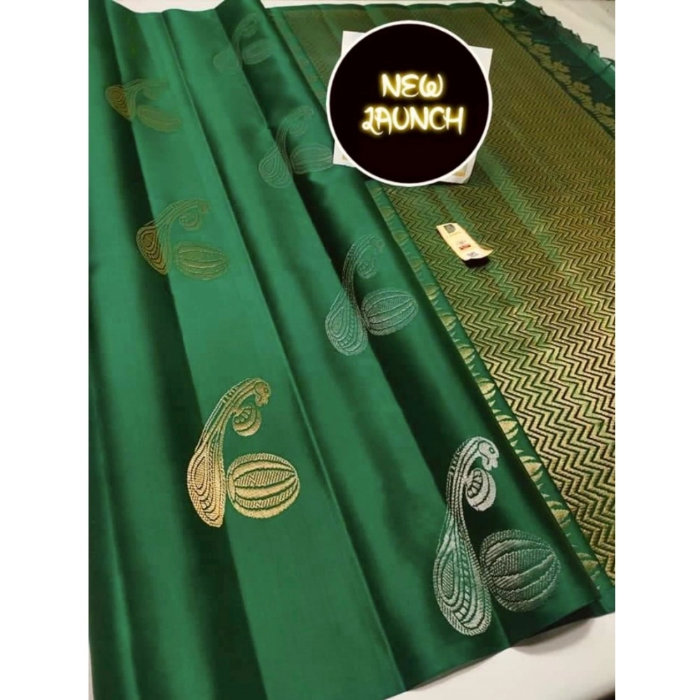 Generic Women's Soft Litchi Silk Jacquard Work Saree With Unstitched Blouse 5.5Mtr (Green)