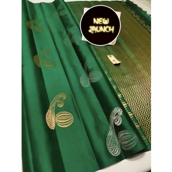 Generic Women's Soft Litchi Silk Jacquard Work Saree With Unstitched Blouse 5.5Mtr (Green)