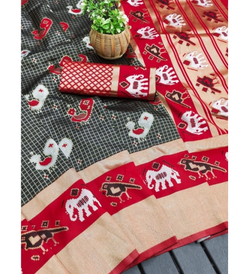 Generic Women's Soft Litchi Silk Jacquard Work Saree With Unstitched Blouse 5.5Mtr (Black-Red) Generic Women's Soft Litchi Silk Jacquard Work Saree With Unstitched Blouse 5.5Mtr (Black-Red)