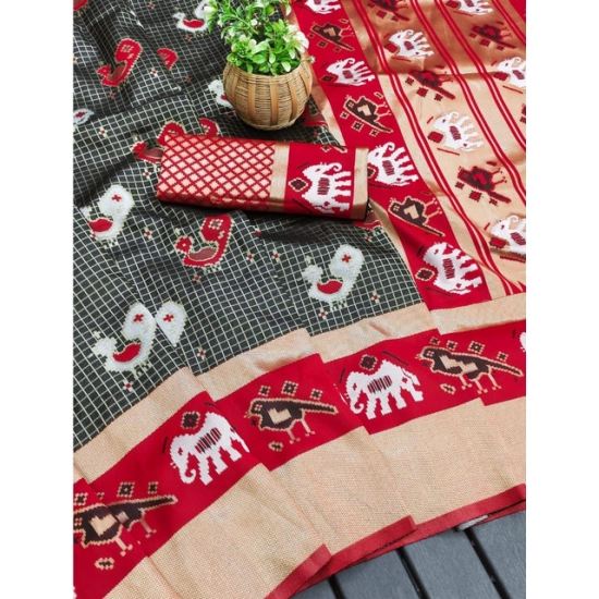 Generic Women's Soft Litchi Silk Jacquard Work Saree With Unstitched Blouse 5.5Mtr (Black-Red) Generic Women's Soft Litchi Silk Jacquard Work Saree With Unstitched Blouse 5.5Mtr (Black-Red)