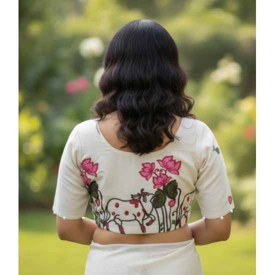 Generic Women's Cambric Cotton Round Neck Padded Blouse (White, 38 Ready Size (Self-Alterable 36–40) Generic Women's Cambric Cotton Round Neck Padded Blouse (White, 38 Ready Size (Self-Alterable 36–40)