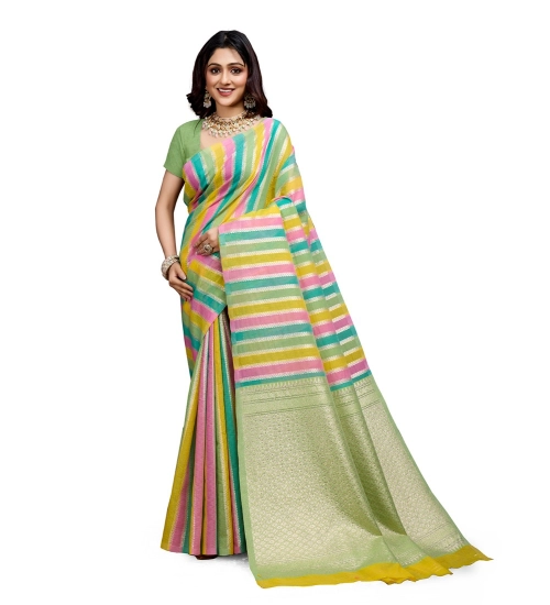 Generic Women's Cotton Blended Printed Saree With Unstitched Blouse 5.5Mtr (Pista)