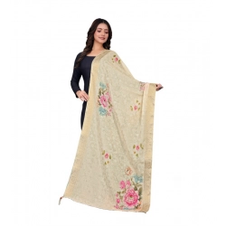 Generic Women's chanderi silk  Printed Dupatta (Beige, Length: 2 Mtr)