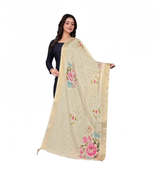 Generic Women's chanderi silk  Printed Dupatta (Beige, Length: 2 Mtr)