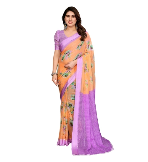 Generic Women's Georgette Printed Saree With Unstitched Blouse 5.5Mtr (Orange)
