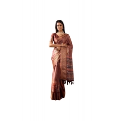 Generic Women's Faux_Silk Printed Saree With Unstitched Blouse 5.5Mtr (Brown)