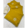 Generic Women's Chiffon Butti Dotted Saree With Unstitched Blouse 5.5Mtr (Yellow)