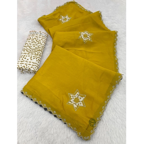 Generic Women's Chiffon Butti Dotted Saree With Unstitched Blouse 5.5Mtr (Yellow)