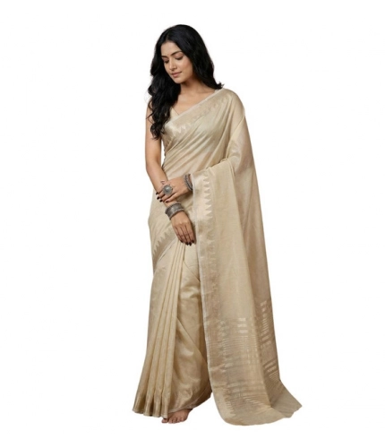 Generic Women's Cotton Printed Saree With Unstitched Blouse 5.5Mtr (Cream)