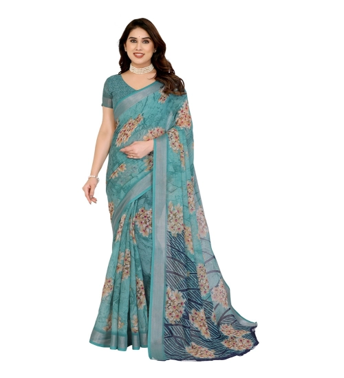 Generic Women's Georgette Printed Saree With Unstitched Blouse 5.5Mtr (Turquoise Green)