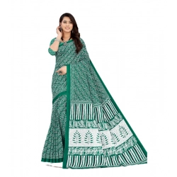 Generic Women's Soft Pure Cotton Printed Saree With Unstitched Blouse 5.5Mtr (Green)