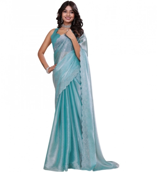 Generic Women's Jimmy choo Embellished Bollywood Saree With Unstitched Blouse 5.5Mtr (Light Blue)