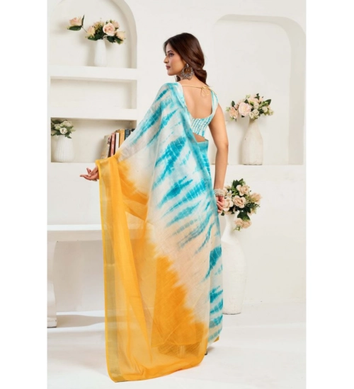 Generic Women's Linen Cotton Printed Ready To Wear Saree With Unstitched Blouse 5.5 Mtr (Aqua_Blue)