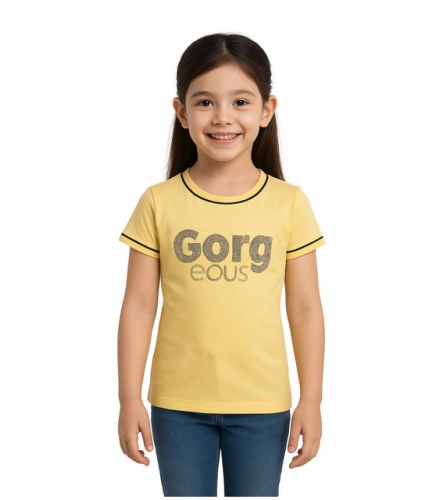 Generic Girl's Cotton Printeded Round Neck T-Shirt (Yellow)