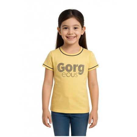 Generic Girl's Cotton Printeded Round Neck T-Shirt (Yellow)