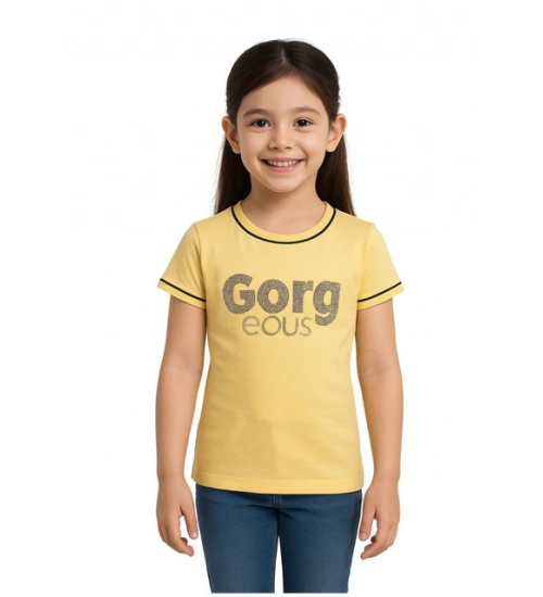 Generic Girl's Cotton Printeded Round Neck T-Shirt (Yellow)