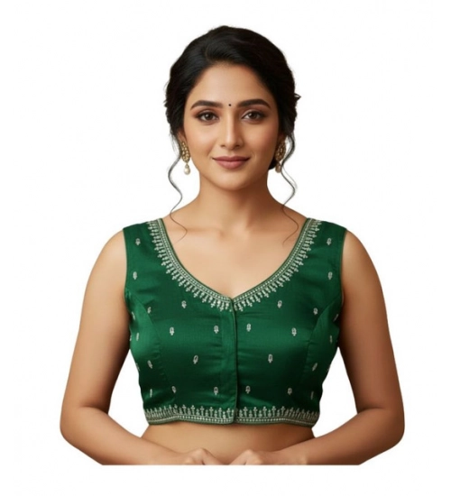 Generic Women's Zimmi Choo Sequin Work V-Neck Padded Blouse (Green 38 Ready (Self Alterable 36–40)