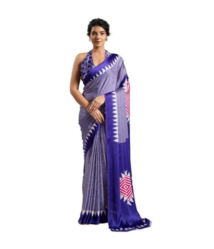 Generic Women's Satin Crepe Printed Saree With Unstitched Blouse 5.5Mtr (Purple)