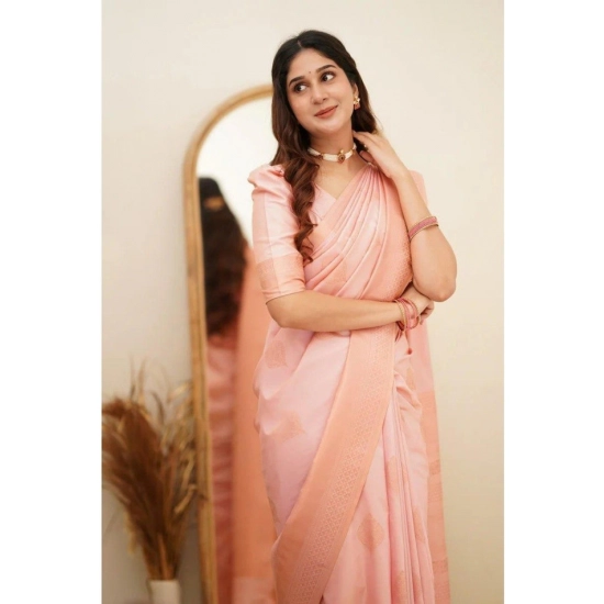 Generic Women's Soft Litchi Silk Jacquard Work Saree With Unstitched Blouse 5.5Mtr (Pink) Generic Women's Soft Litchi Silk Jacquard Work Saree With Unstitched Blouse 5.5Mtr (Pink)