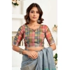 Generic Women's Faux Linen Geometric Ready to wear Saree With Unstitched Blouse 5.5Mtr (Grey)