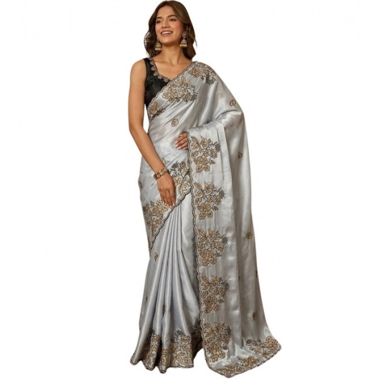 Generic Women's Viscose Silk Embroidered Saree With Unstitched Blouse 5.5Mtr (Grey) Generic Women's Viscose Silk Embroidered Saree With Unstitched Blouse 5.5Mtr (Grey)
