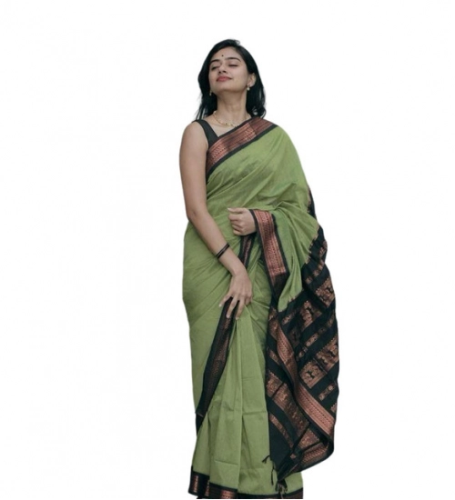 Generic Women's Soft Litchi Silk Jacquard Work Saree With Unstitched Blouse 5.5Mtr (Light Green)