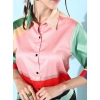 Generic Women's Satin Colour Block Long Sleeves Co-Ord Set (Multicolor)