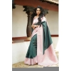 Generic Women's Soft Lichi Silk Printed Saree With Unstitched Blouse 5.5Mtr (Green)