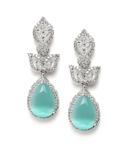 Generic Women's Brass Silver Plated Drop Earrings (Turquoise)