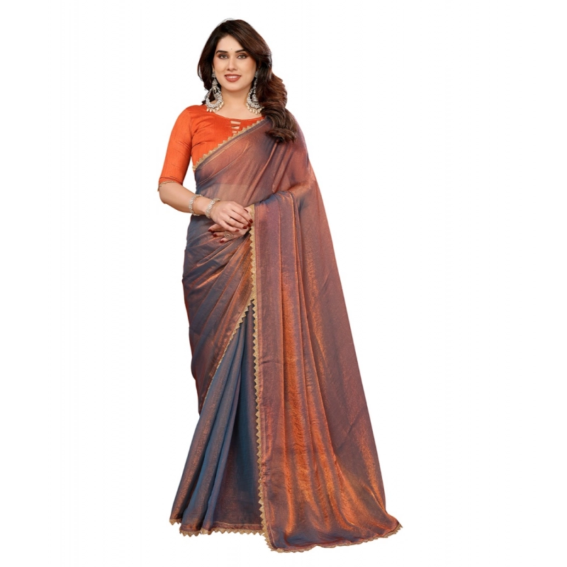 Women's Georgette Printed Saree With Unstitched Blouse 5.5Mtr (Orange)
