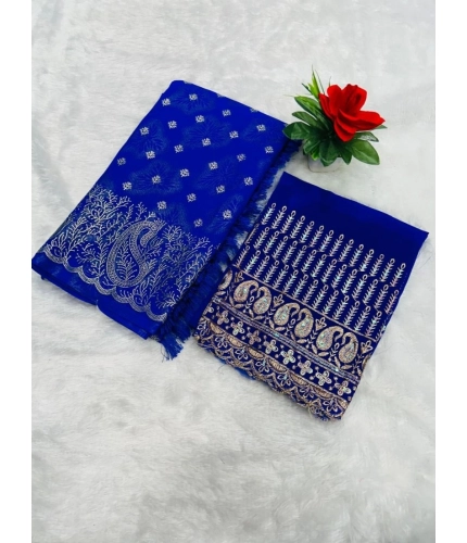 Generic Women's Embroidered Georgette Saree With Unstitched Blouse (Blue, 5-6 Mtrs)