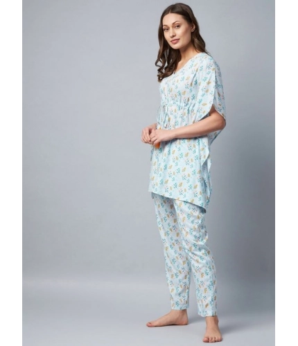 Generic Women's Rayon Floral Kaftan Sleeve Kaftan Sets (Light Blue)