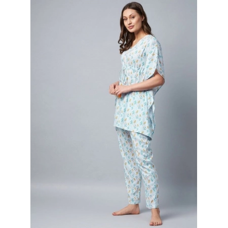 Generic Women's Rayon Floral Kaftan Sleeve Kaftan Sets (Light Blue) Generic Women's Rayon Floral Kaftan Sleeve Kaftan Sets (Light Blue)