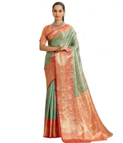 Generic Women's Faux_Banarasi_Silk Woven Saree With Unstitched Blouse 5.5Mtr (Green)