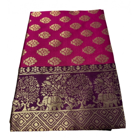 Generic Women's Jacquard Printed Saree With Unstitched Blouse 5.5Mtr (Magenta)