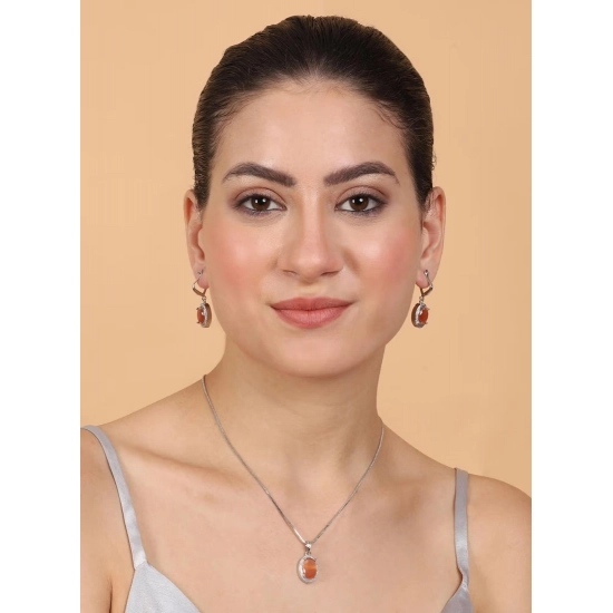 Generic Women's Brass Silver Plated Pendant Set (Orange) Generic Women's Brass Silver Plated Pendant Set (Orange)