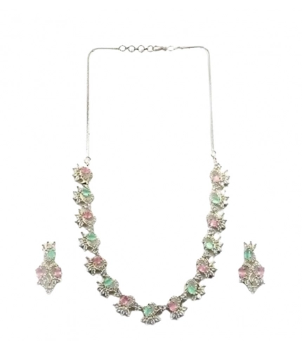 Generic Women's Brass Silver Plated Necklace set (Multicolor)