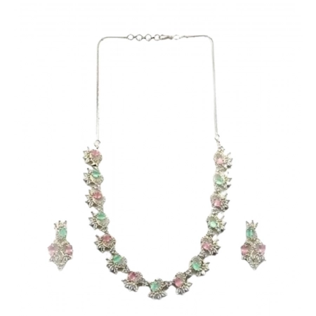 Generic Women's Brass Silver Plated Necklace set (Multicolor) Generic Women's Brass Silver Plated Necklace set (Multicolor)