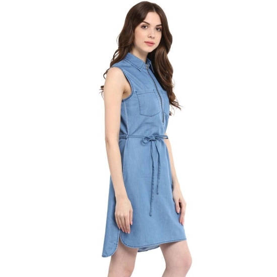 Generic Women's Denim Solid Sleeveless Dress (Blue) Generic Women's Denim Solid Sleeveless Dress (Blue)